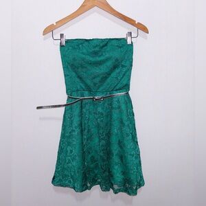 Lily Rose Green Strapless Cocktail Dress with Silver Belt